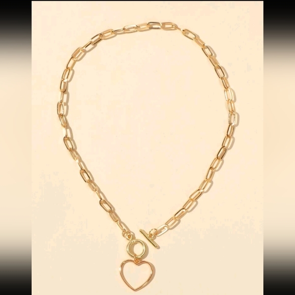GOLD HEART CHAIN CHOKER NECKLACE NEW - Picture 3 of 4